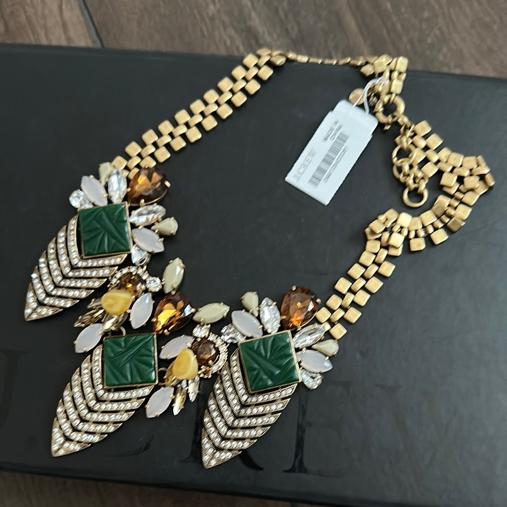 J Crew Gold and Green Statement Necklace